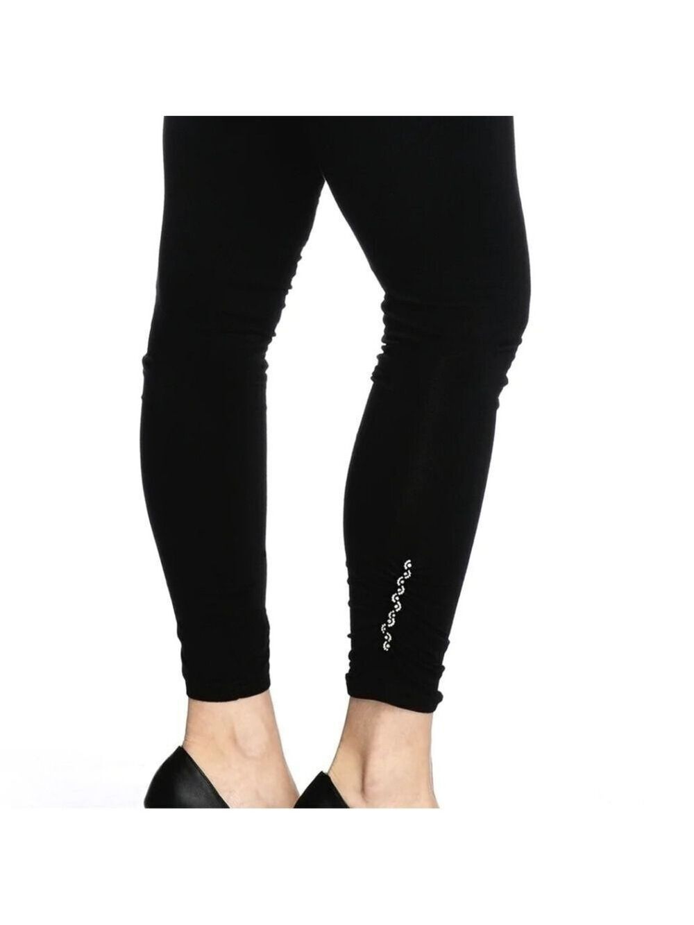 RED CORAL Fashions Solid Black Leggings With Rouching & Rhinestones Size XXL